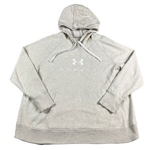 Under Armour Womens 1X Rival Fleece Hoodie Gray Pullover Loose Fit Small Logo